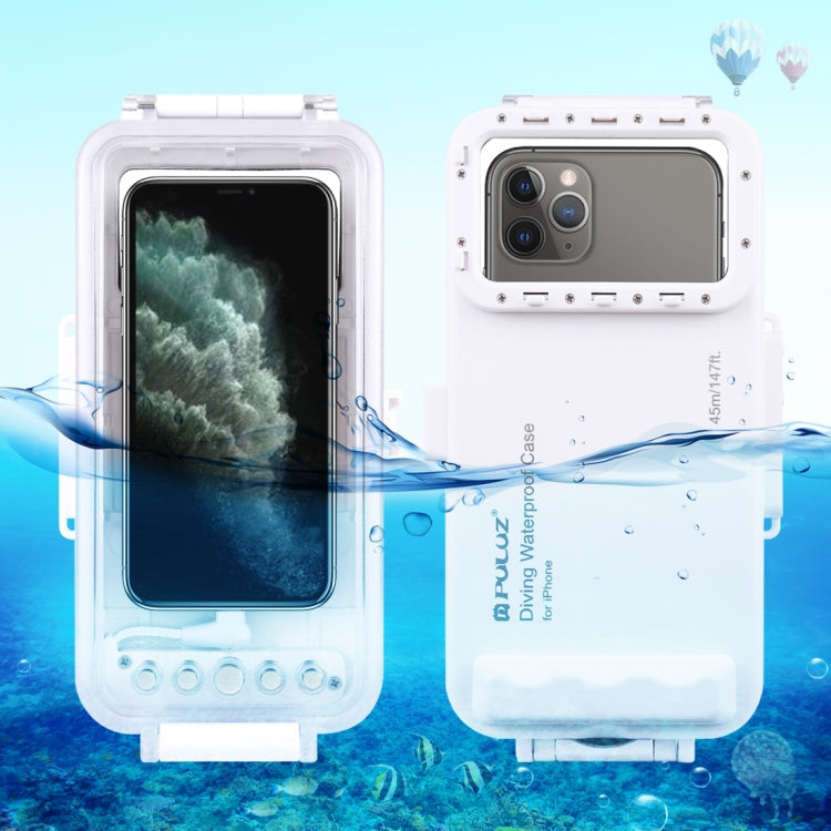 PULUZ 45m/147ft Waterproof Diving Case Photo Video Taking Underwater Housing Cover for iPhone 14 Series, iPhone 13 Series, iPhone 12 Series, iPhone 11 Series, iPhone X Series, iPhone 8 & 7, iPhone 6s, iOS 13.0 or Above Version iPhone                   ...