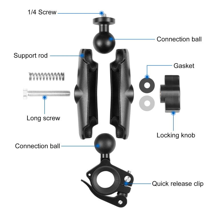 PULUZ Motorcycle O-Clip Quick Release Clamp Handlebar Fixed Mount Holder for GoPro and Other Action Cameras(Black)