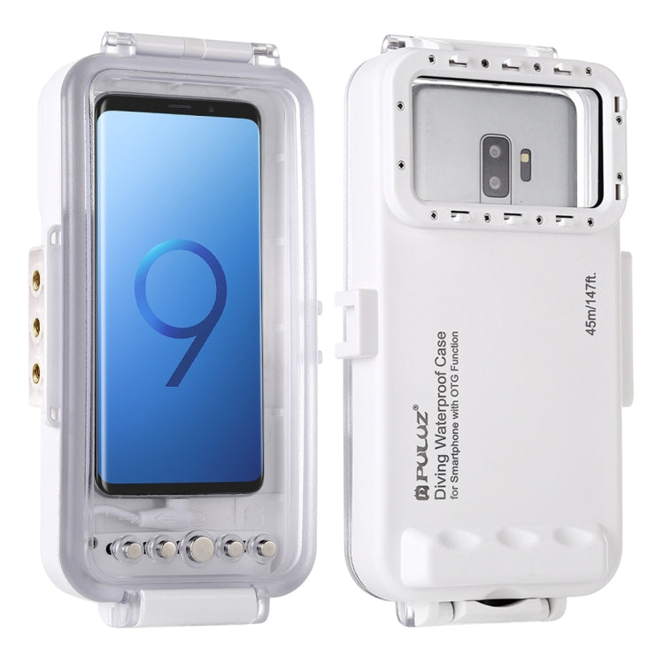 PULUZ 45m/147ft Waterproof Diving Case Photo Video Taking Underwater Housing Cover for iPhone 15 Series, Galaxy, Huawei, Xiaomi, Google Android OTG Smartphones with Type-C Port(White)
