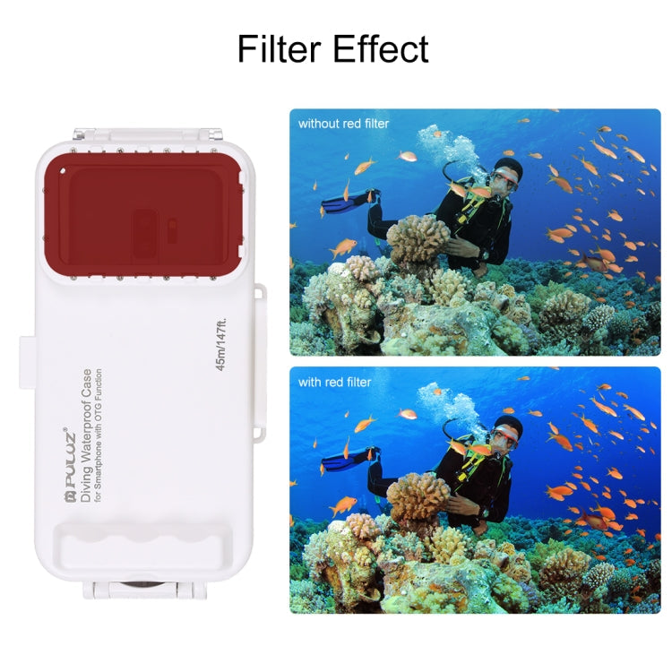 PULUZ 45m/147ft Waterproof Diving Case Photo Video Taking Underwater Housing Cover for iPhone 15 Series, Galaxy, Huawei, Xiaomi, Google Android OTG Smartphones with Type-C Port(White)