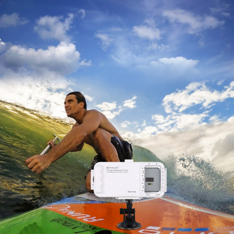 PULUZ 45m/147ft Waterproof Diving Case Photo Video Taking Underwater Housing Cover for iPhone 15 Series, Galaxy, Huawei, Xiaomi, Google Android OTG Smartphones with Type-C Port(White)