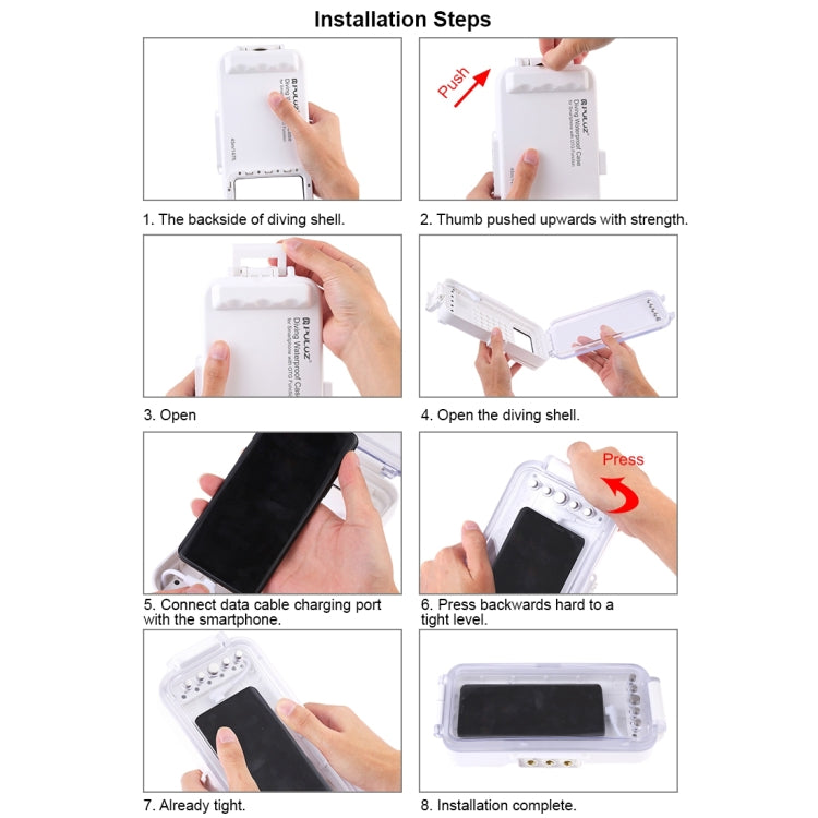 PULUZ 45m/147ft Waterproof Diving Case Photo Video Taking Underwater Housing Cover for iPhone 15 Series, Galaxy, Huawei, Xiaomi, Google Android OTG Smartphones with Type-C Port(White)