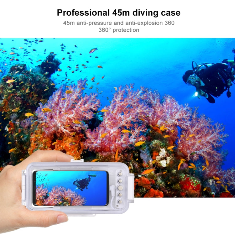 PULUZ 45m/147ft Waterproof Diving Case Photo Video Taking Underwater Housing Cover for iPhone 15 Series, Galaxy, Huawei, Xiaomi, Google Android OTG Smartphones with Type-C Port(White)