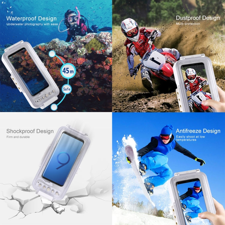 PULUZ 45m/147ft Waterproof Diving Case Photo Video Taking Underwater Housing Cover for iPhone 15 Series, Galaxy, Huawei, Xiaomi, Google Android OTG Smartphones with Type-C Port(White)