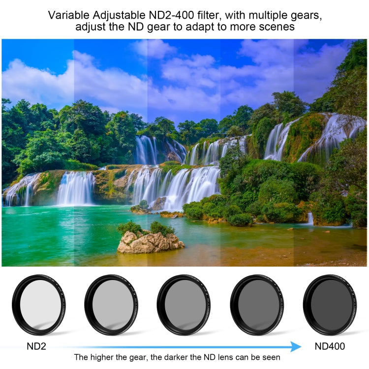 For GoPro HERO12 Black /11 Black /11 Black Mini /10 Black /9 Black PULUZ 52mm UV ND2-400 Filter with Adapter Ring(Black)