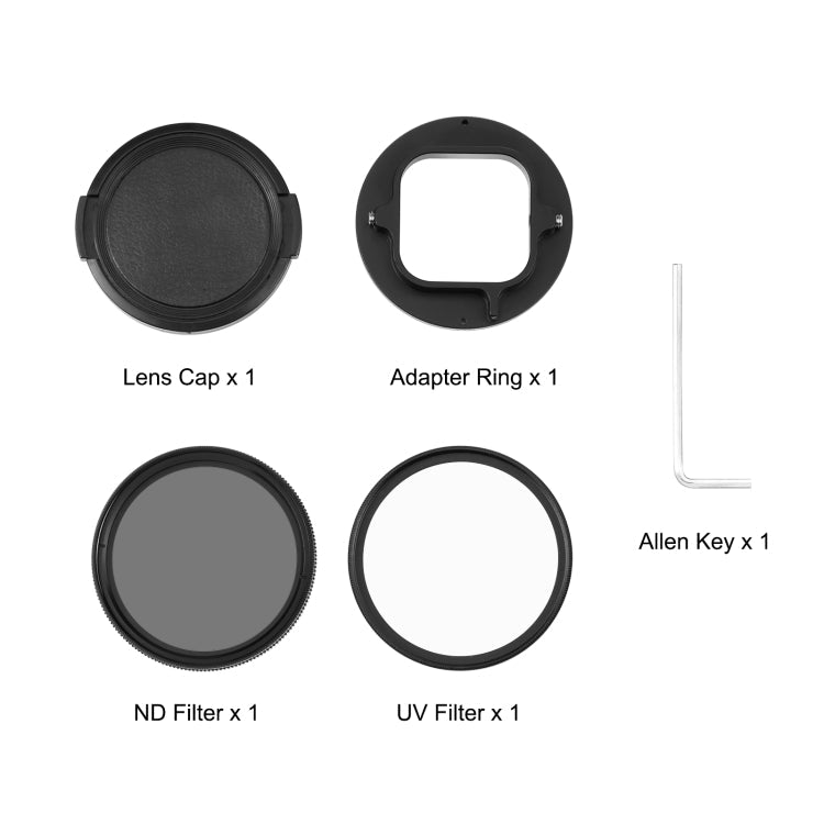 For GoPro HERO12 Black /11 Black /11 Black Mini /10 Black /9 Black PULUZ 52mm UV ND2-400 Filter with Adapter Ring(Black)