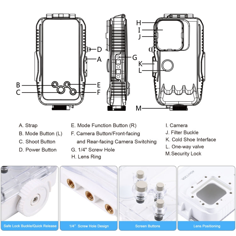 PULUZ 40m/130ft Waterproof Diving Case for iPhone 15 / 15 Pro / 14 / 14 Pro / 13 / 13 Pro / 12 / 12 Pro, with One-way Valve Photo Video Taking Underwater Housing Cover(White)