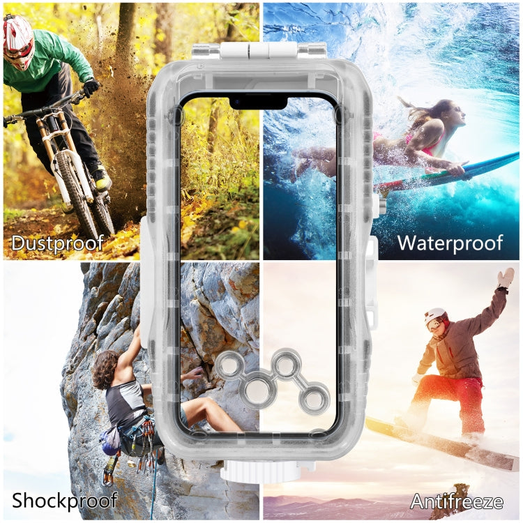 PULUZ 40m/130ft Waterproof Diving Case for iPhone 15 / 15 Pro / 14 / 14 Pro / 13 / 13 Pro / 12 / 12 Pro, with One-way Valve Photo Video Taking Underwater Housing Cover(White)
