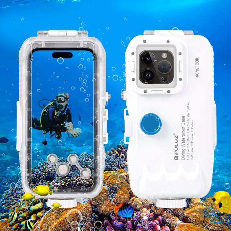 PULUZ 40m Waterproof Diving Case for iPhone 15 Pro Max/14 Plus/13 Pro Max/12 Pro Max/11 Pro Max (White)