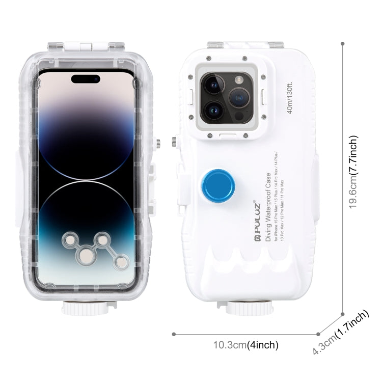 PULUZ 40m/130ft Waterproof Diving Case for 15 Pro Max / 15 Plus / iPhone 14 Plus / 14 Pro Max / 13 Pro Max / 12 Pro Max / 11 Pro Max, with One-way Valve Photo Video Taking Underwater Housing Cover, For iPhone 15 Pro Max / 15 Plus / 14 Plus             ...