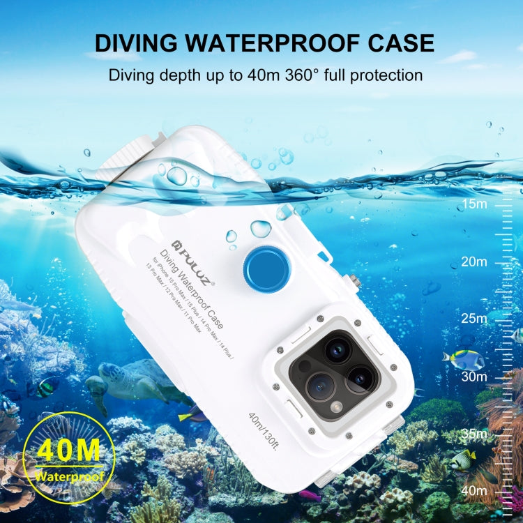 PULUZ 40m Waterproof Diving Case for iPhone 15 Pro Max/14 Plus/13 Pro Max/12 Pro Max/11 Pro Max (White)