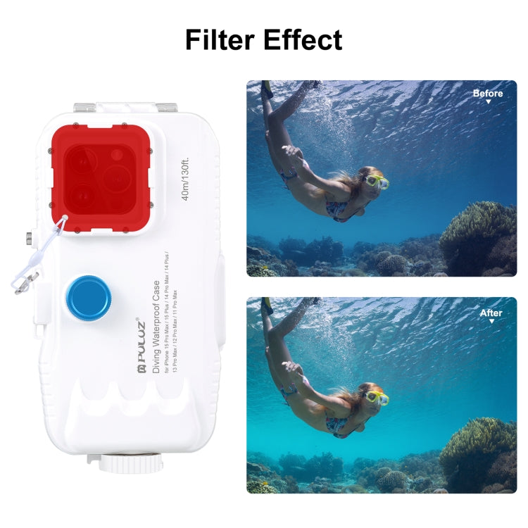PULUZ 40m Waterproof Diving Case for iPhone 15 Pro Max/14 Plus/13 Pro Max/12 Pro Max/11 Pro Max (White)