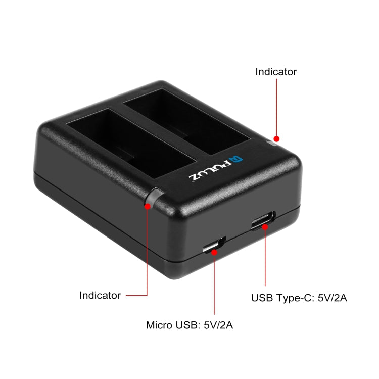 PULUZ USB Dual Batteries Charger for GoPro HERO12 Black /11 Black /10 Black /9 Black (Black)