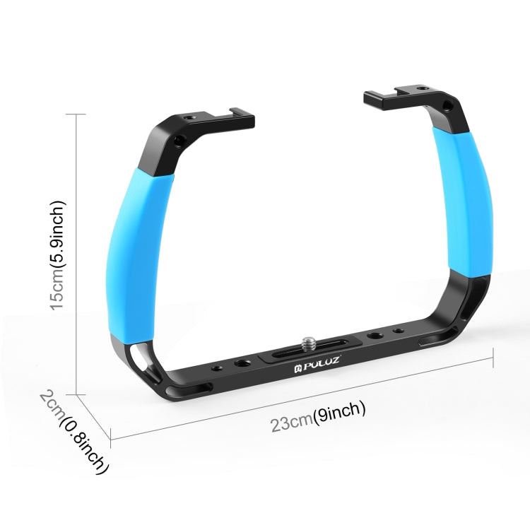 PULUZ Dual Silicone Handles Aluminium Alloy Underwater Diving Rig for GoPro, DJI OSMO Action, Insta360 and Other Action Cameras (Blue)