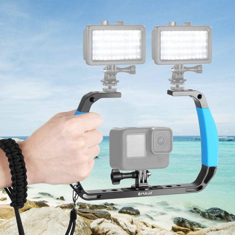 PULUZ Dual Silicone Handles Aluminium Alloy Underwater Diving Rig for GoPro, DJI OSMO Action, Insta360 and Other Action Cameras (Blue)