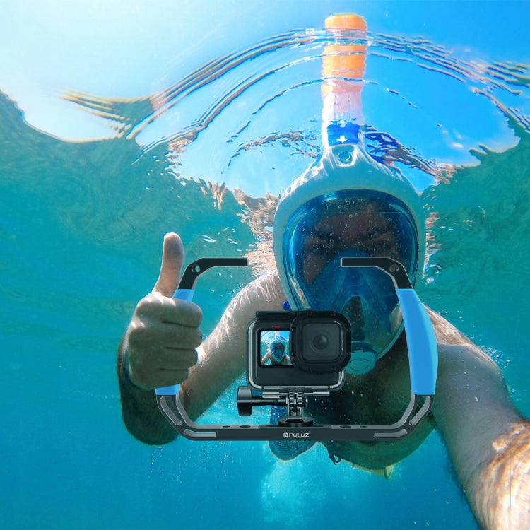 PULUZ Dual Silicone Handles Aluminium Alloy Underwater Diving Rig for GoPro, DJI OSMO Action, Insta360 and Other Action Cameras (Blue)