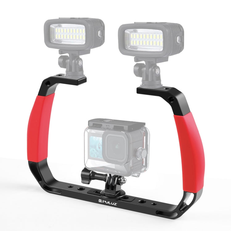 PULUZ Dual Silicone Handles Aluminium Alloy Underwater Diving Rig for GoPro, DJI OSMO Action, Insta360 and Other Action Cameras (Red)