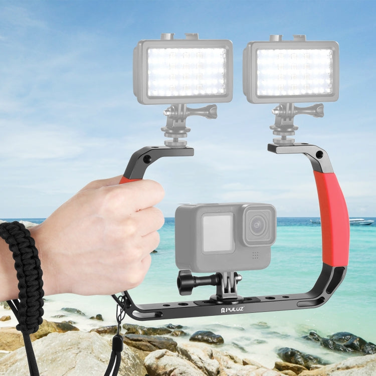 PULUZ Dual Silicone Handles Aluminium Alloy Underwater Diving Rig for GoPro, DJI OSMO Action, Insta360 and Other Action Cameras (Red)