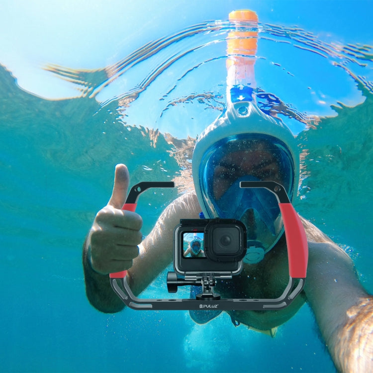 PULUZ Dual Silicone Handles Aluminium Alloy Underwater Diving Rig for GoPro, DJI OSMO Action, Insta360 and Other Action Cameras (Red)