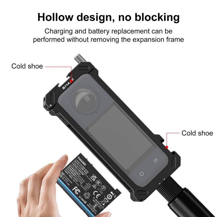 For Insta360 X4 PULUZ Metal Protective Cage Rig Housing Frame with Expand Cold Shoe Base & Tripod Adapter (Black)