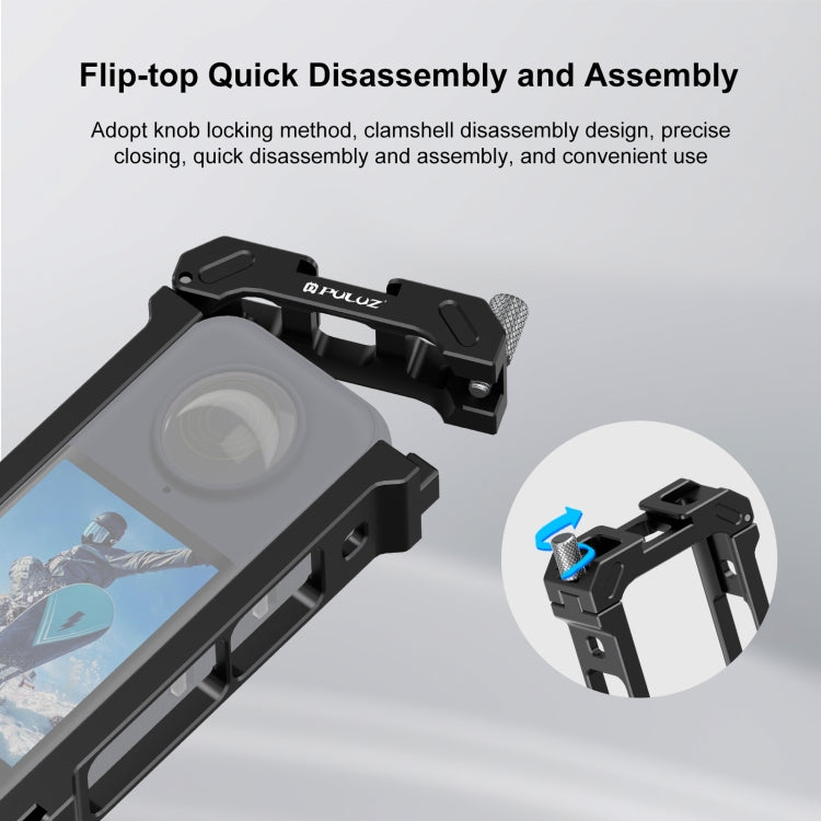 For Insta360 X4 PULUZ Metal Protective Cage Rig Housing Frame with Expand Cold Shoe Base & Tripod Adapter (Black)