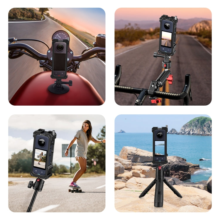For Insta360 X4 PULUZ Metal Protective Cage Rig Housing Frame with Expand Cold Shoe Base & Tripod Adapter (Black)