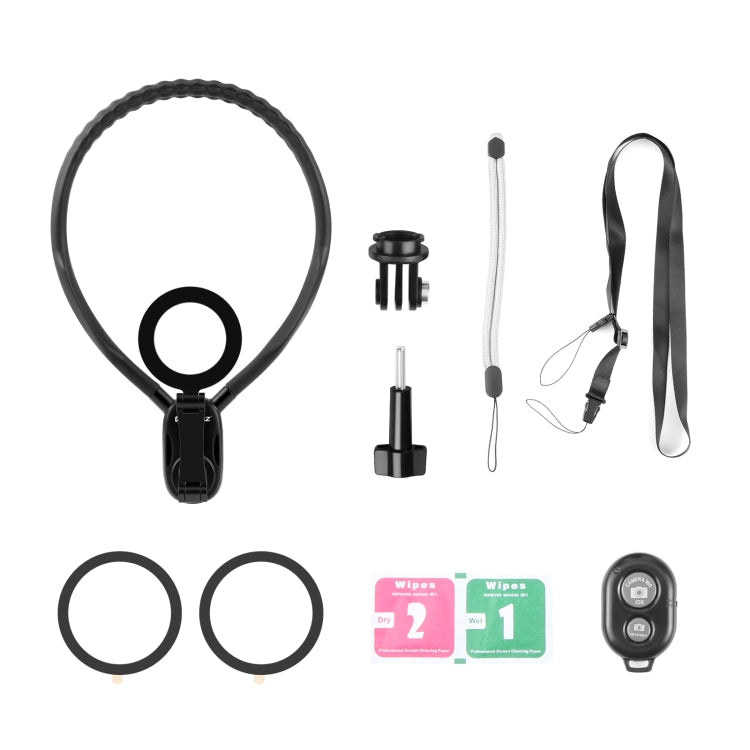 PULUZ Magnetic Collar Bracket POV View Mount with Phone Clamp for GoPro Action Cameras / Phones (Black)