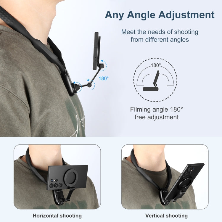 PULUZ Magnetic Collar Bracket POV View Mount with Phone Clamp for GoPro Action Cameras / Phones (Black)