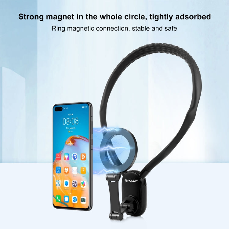 PULUZ Magnetic Collar Bracket POV View Mount with Phone Clamp for GoPro Action Cameras / Phones (Black)