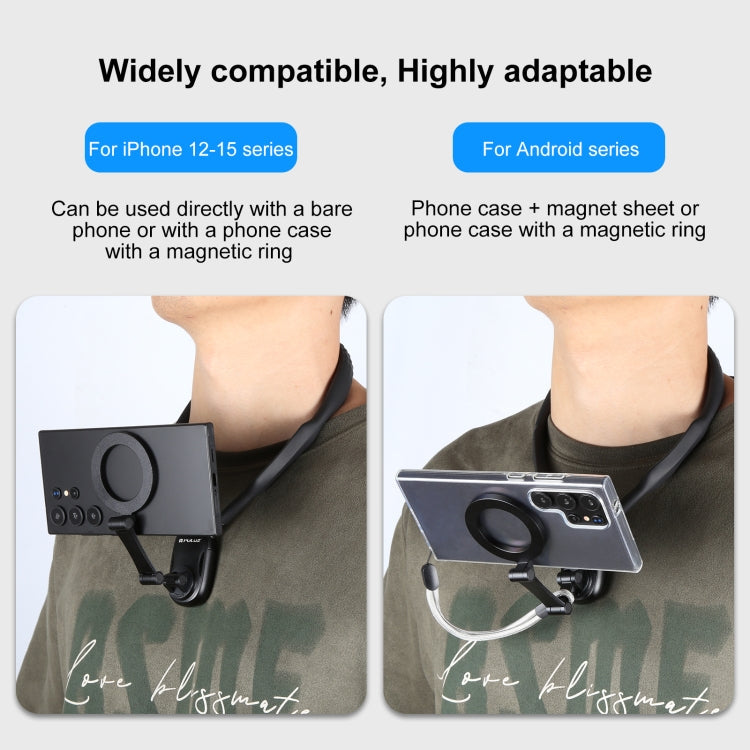 PULUZ Magnetic Collar Bracket POV View Mount with Phone Clamp for GoPro Action Cameras / Phones (Black)