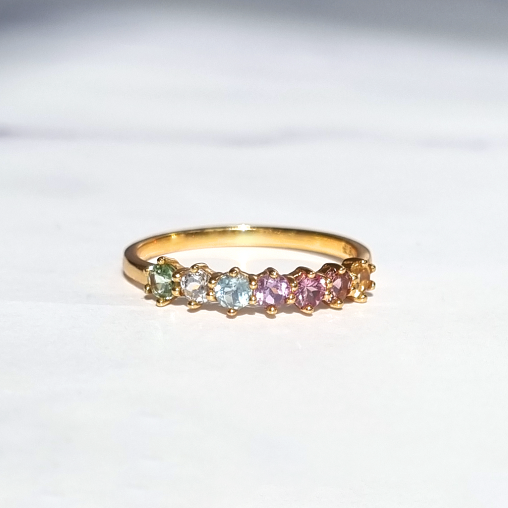 Pastel Rainbow Gemstone Eternity Ring in 18k Gold Vermeil