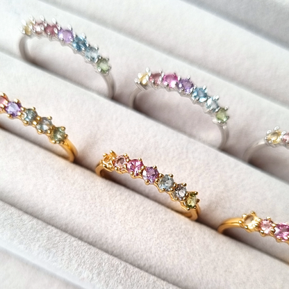 Pastel Rainbow Gemstone Eternity Ring in 18k Gold Vermeil