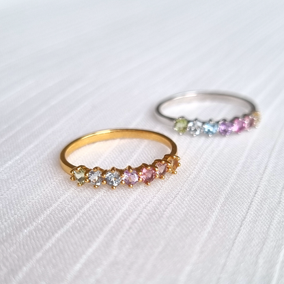 Pastel Rainbow Gemstone Eternity Ring in 18k Gold Vermeil