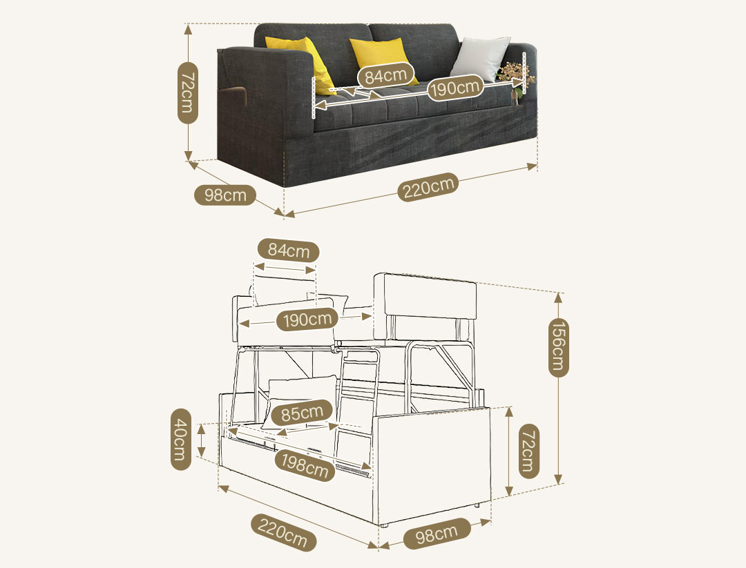 Pérez Two Seater Sofa Bed, Bunk Bed, Linen