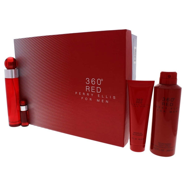 Perry Ellis 360 Red for Men Gift Set 100ml EDT + 90ml Shower Gel + 200ml Deodorant Spray + Mini 7ml EDT