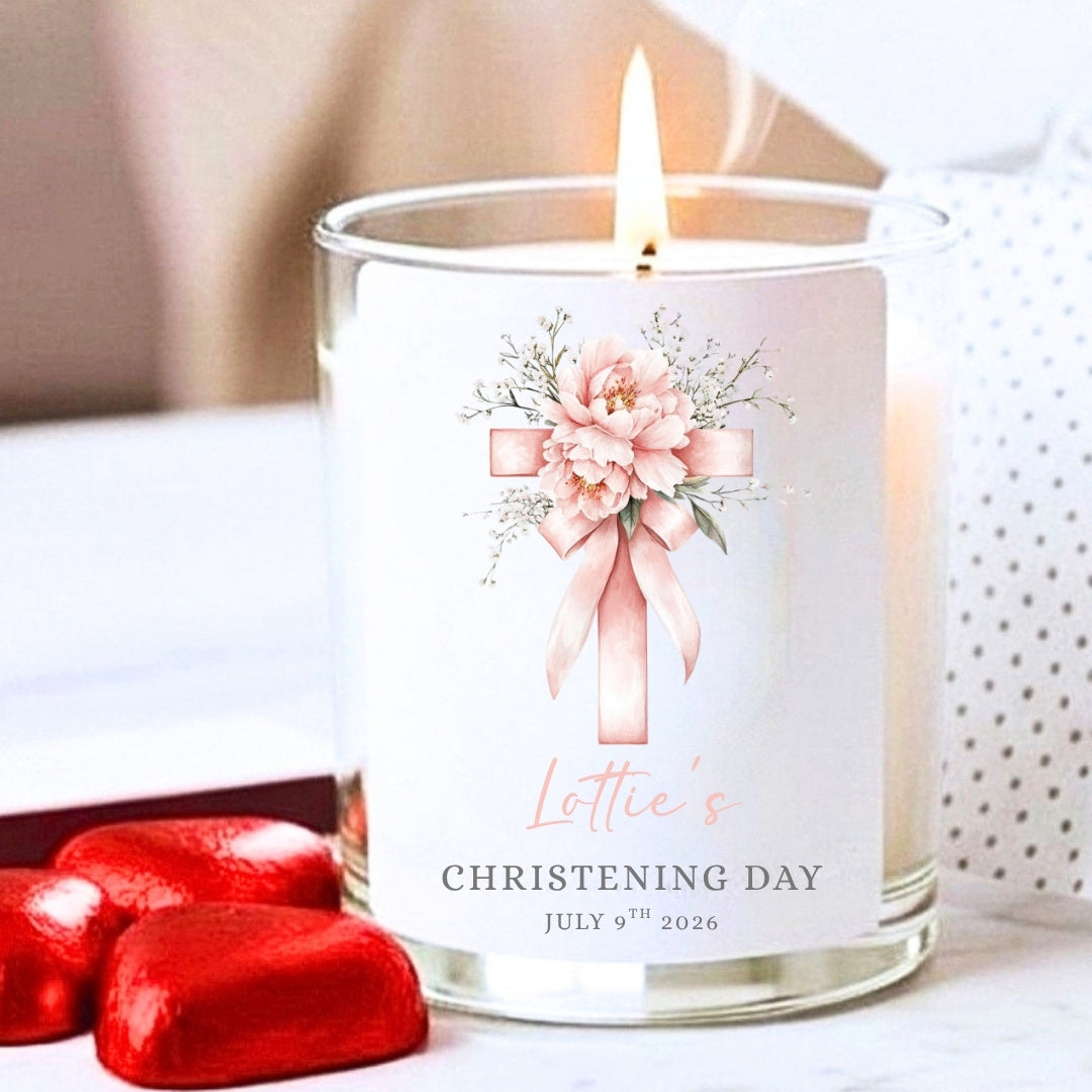 Personalised Pink Christening Day Candle Gift Set – Christening Gift