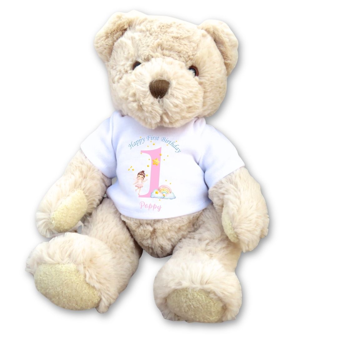 Personalised Luxury Teddy Bear with Rainbow Fairy T-Shirt