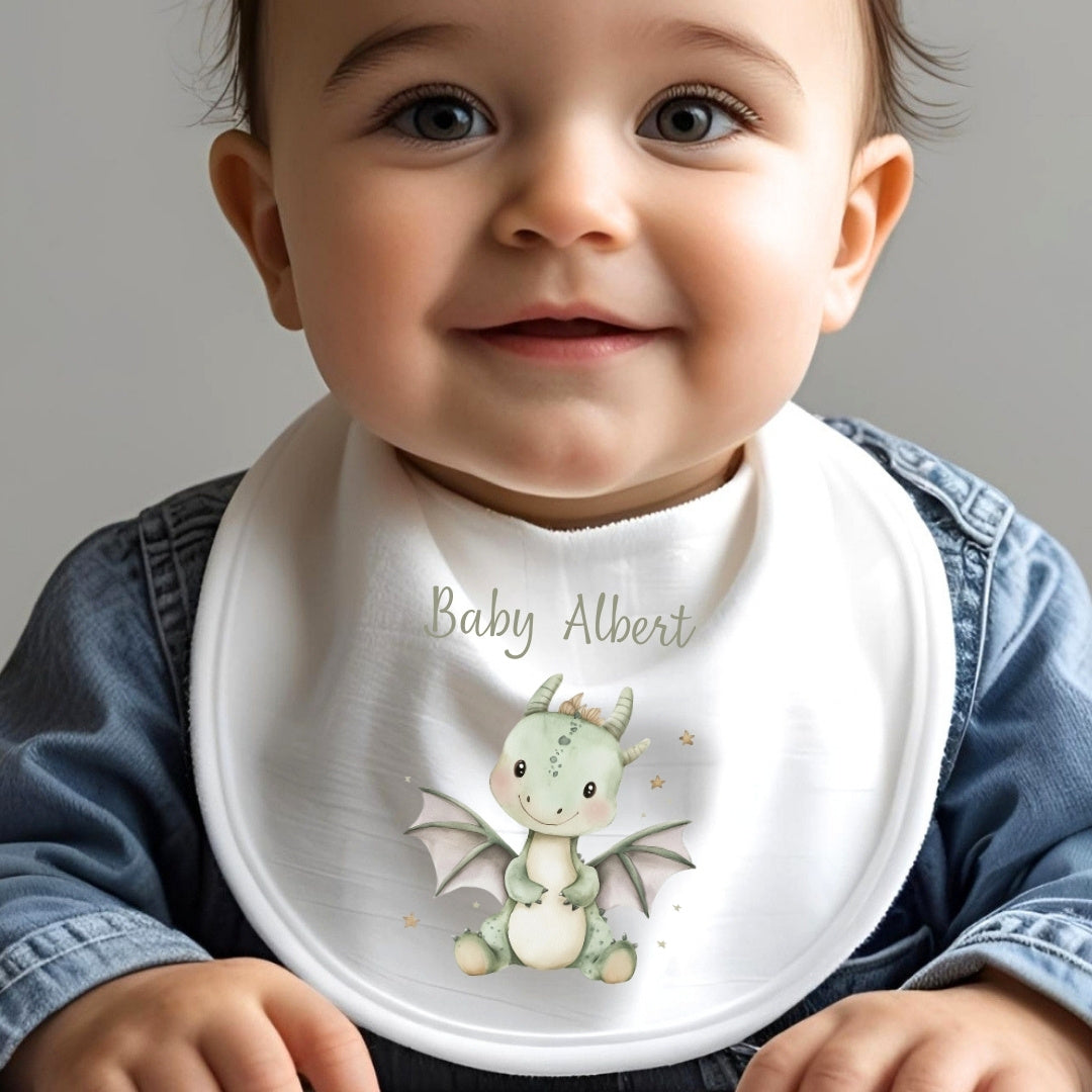 Personalised Little Green Dinosaur Baby Grow, Vest or Bib with Name