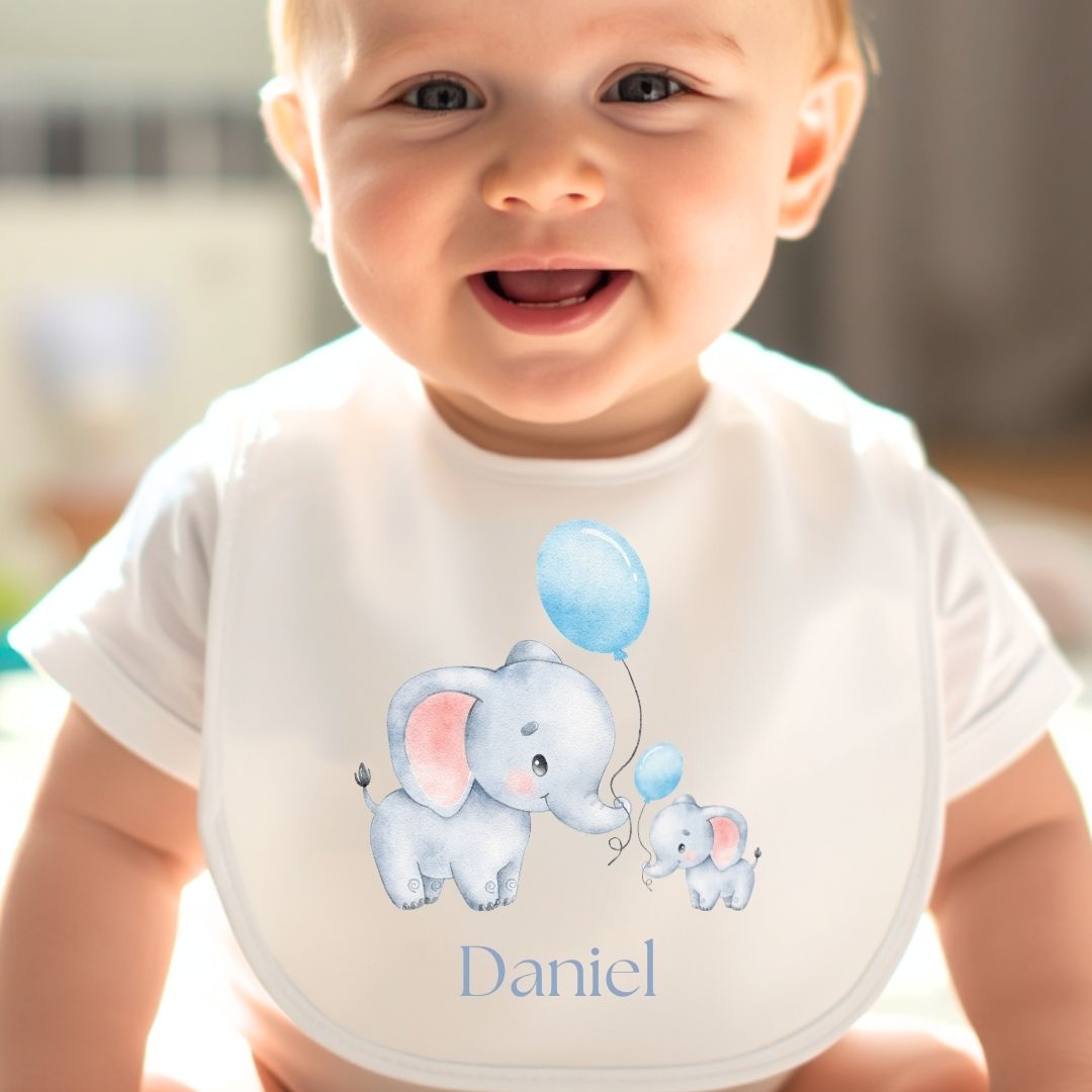 Personalised Little Elephants Baby Grow, Vest or Bib with Name