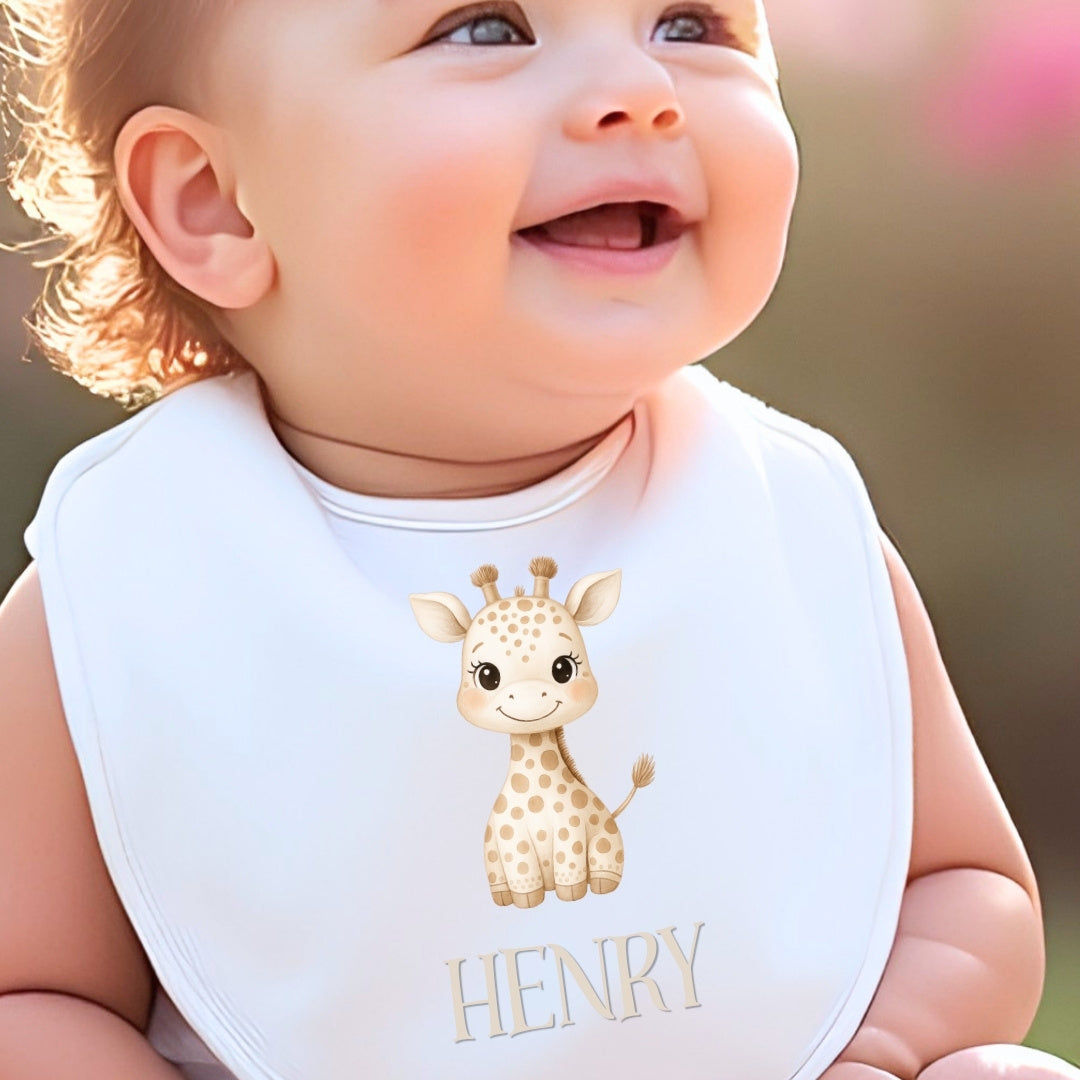 Personalised Little Giraffe Baby Grow, Vest or Bib with Name