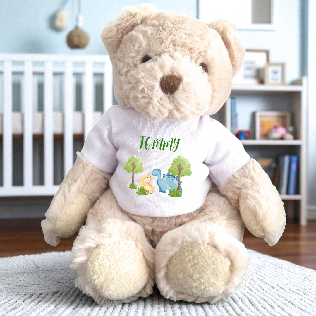 Personalised Luxury Teddy Bear with Baby Dinosaurs T-Shirt