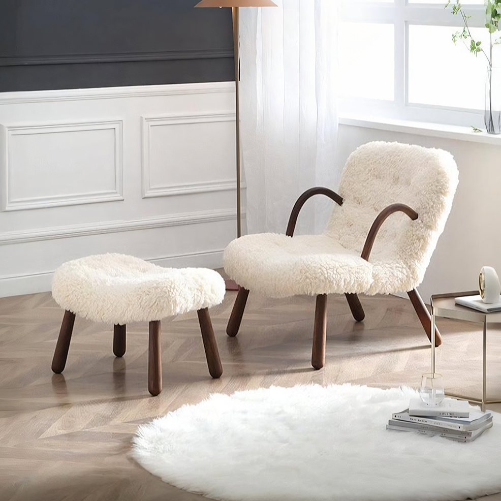 Philip Arc Armchair And Ottoman, Boucle