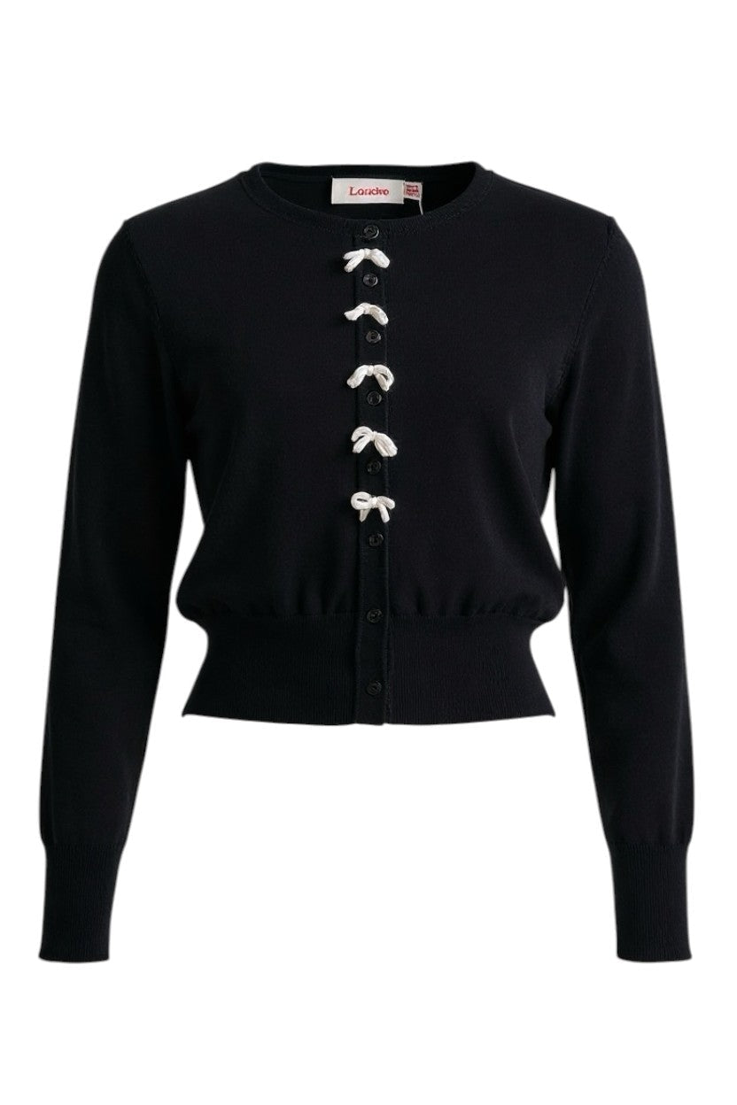 Ives Bow Trimmed Cardigan - Black