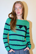 Bly Bow Intarsia Striped Jumper - Navy