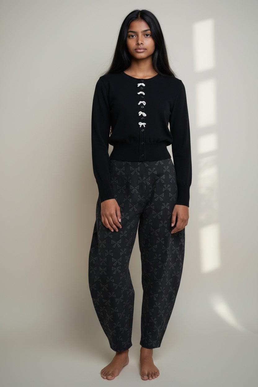 Sutton Black Bow Jacquard Barrel Trousers