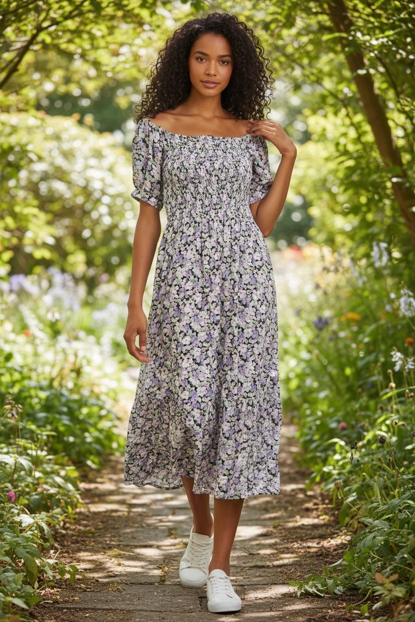 Babette Liseron Shirred Bodice Midi Dress