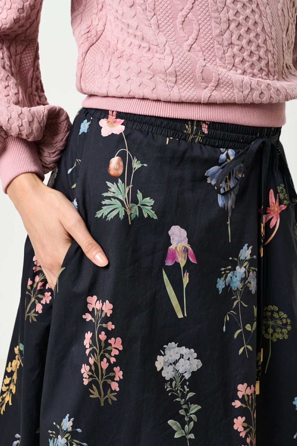 Dixie Flower Press Print Balloon Hem Midi Skirt - Multi
