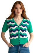 Louche Jeanie Zig Zag Stripe Short Sleeve Cardigan