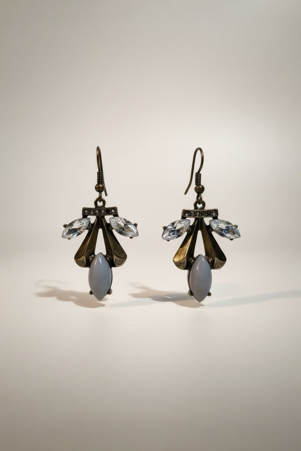 Blue Antique Gold Crystal Drop Earrings