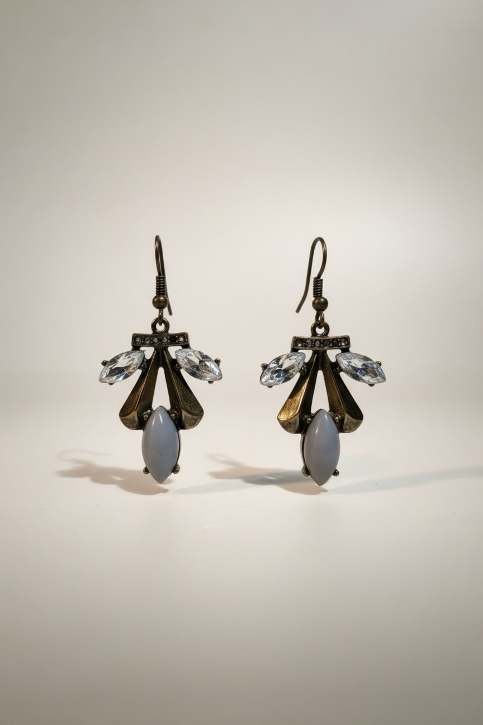 Blue Antique Gold Crystal Drop Earrings
